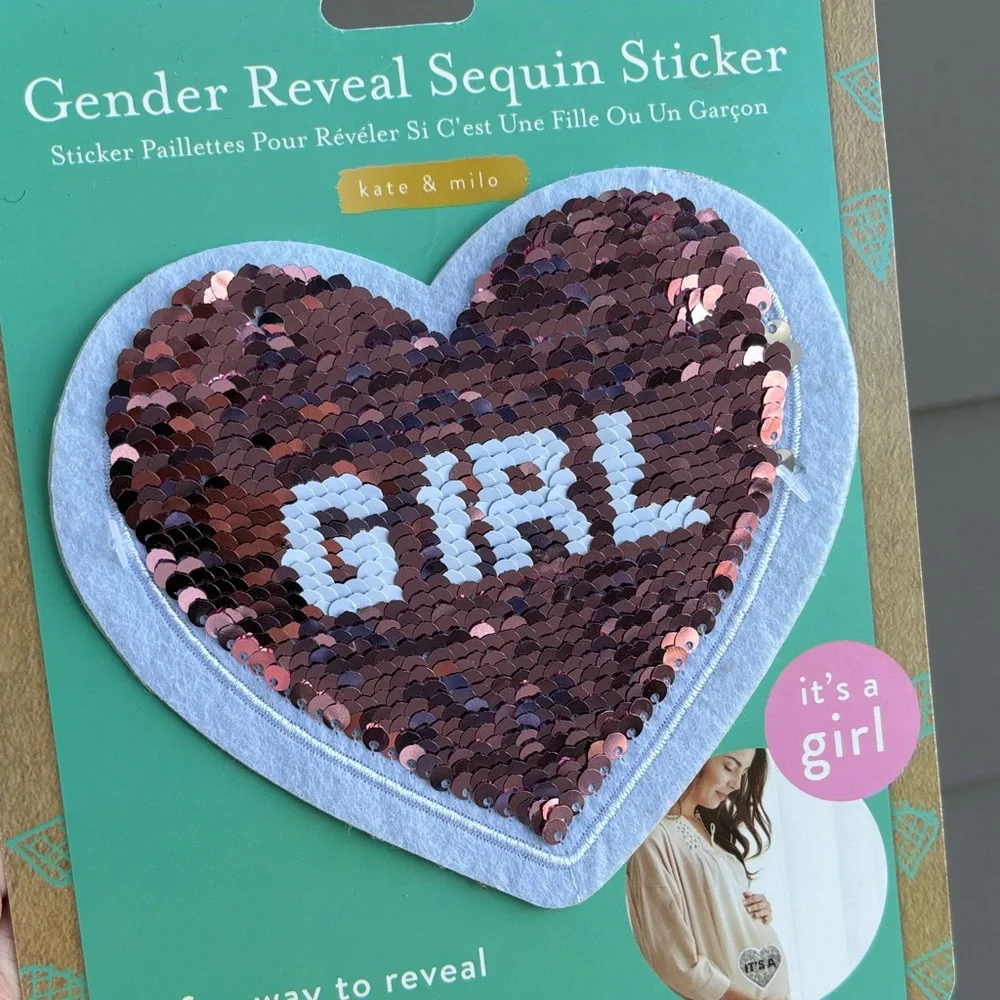 Kate & Milo Gender Reveal Sequin Sticker - Silver Heart